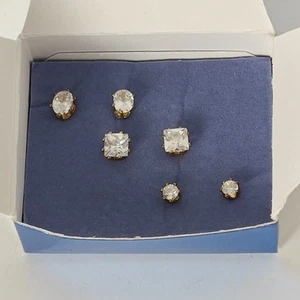 Avon Gold Tone Earring Trio Open Box CZ Stone Stud Earrings Set - Picture 1 of 13