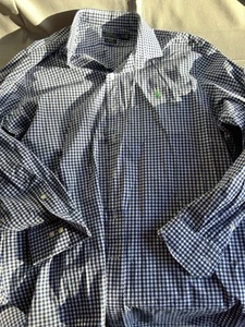 Ralph Lauren Shirt Mens 17 34/35 Blue Slim Fit Stretch Non Iron - Picture 1 of 4