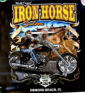 Striscione in vinile Iron Horse Saloon 24" x 23" biker bar con licenza nuovo - Foto 1 di 7