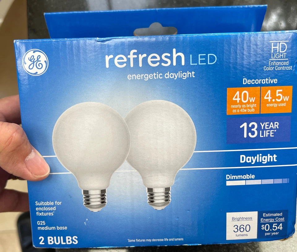 GE LED Refresh Globe Light Bulbs, Daylight, 500 Lumens, 5.5-Watts, 2-Pk. - Image 1 of 1