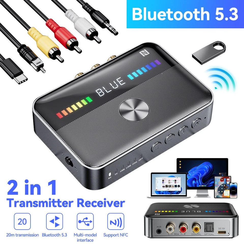 Bluetooth Transmitter Empfänger 5.3 Sender 2in1 Audio Adapter TV Kopfhörer MUSIK - Bild 1 von 4