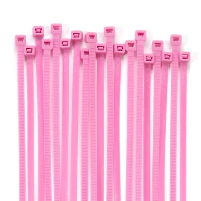 Assorted 100Pack Fluorescent Cable Ties 100mm 140mm 200mm 300mm Pink Zip Ties - Image 1 of 2