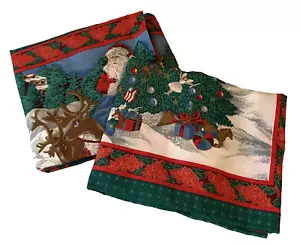 Vtg Christmas Santa Sleigh Reindeer Tree (2) Standard Holiday Pillow Shams - Picture 1 of 12