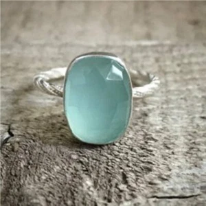 Aqua Chalcedony Gemstone 925 Sterling Silver Handmade Ring Jewelry All Size - Picture 1 of 7