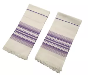 Vintage Look Lot of 2 Linen Striped Hand Dish Tea Towels 18 X 20 Purple White - Picture 1 of 5