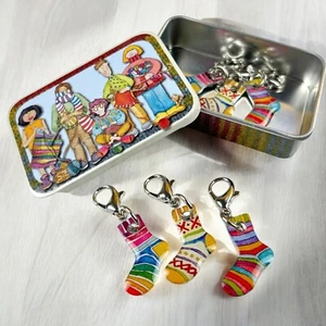 CROCHET STITCH MARKERS IN A TIN Socks Design by Emma Ball - Picture 1 of 3