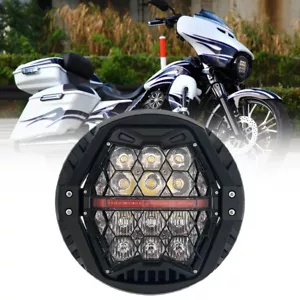 7 in LED Headlight W/Amber DRL Hi/Lo Beam for Harley Touring Street Glide 14-23 - Picture 1 of 12