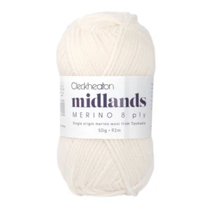 Cleckheaton Midlands Merino 8Ply Wool 50G Ball #8805 Pure White - Picture 1 of 4