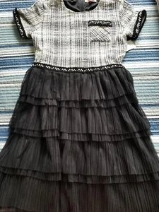 BCBG GIRLS Dress Short Sleeves Metallic Tweed Bodice Black Tiered Tulle Skirt 16 - Picture 1 of 10