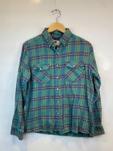 Fayettechill Men's Medium Green Blue Button Front Flannel Shacket Pockets GUC - Picture 1 of 5