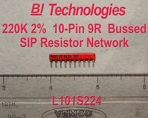 BI Technologies Bussed SIP Resistor Network 10-pin 9 Resistors 220K 2%, Qty 25 - Picture 1 of 2