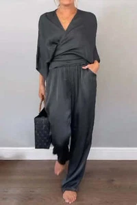 Conjunto de top y pantalón envolvente talla grande talla grande - Imagen 1 de 28