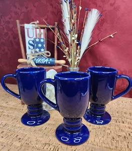 Vintage Cobalt Blue Ceramic Pedestal Irish Coffee Mugs -Set of 3 - Picture 1 of 11