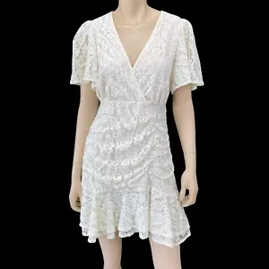 Einfaches Kleid Damen klein elfenbein Spitze Flatter Kurzarm gerafft vorne neu mit Etikett - Bild 1 von 9