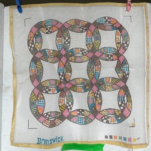 Vintage Brunswick Double Wedding Ring Quilt Needlepoint Canvas 18" - Picture 1 of 6