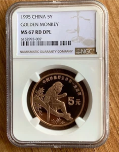 Commemorative Coin China 1995 5Y GOLDEN MONKEY  NGC MS 67 RD DPL In Stock - Picture 1 of 6