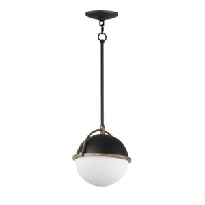 Maxim Duke 1 Light 9" Pendant, Black/Weathered Brass/Satin White - 12411SWBKWBR - Picture 1 of 1