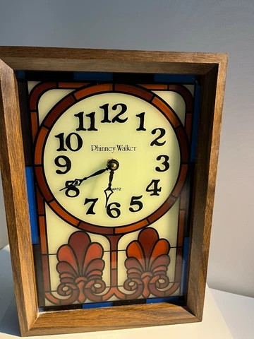 Vtg Mid Century Phinney-Walker Wood Stained Glass Working 9" x 13" Wall Clock Cover