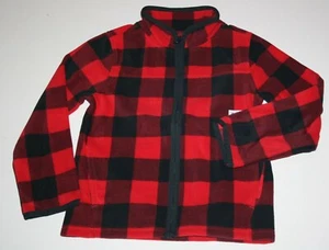 New OshKosh Boys 14 Year Fleece Zip Down Jacket Sweatshirt Red Black Buffalo - Picture 1 of 2