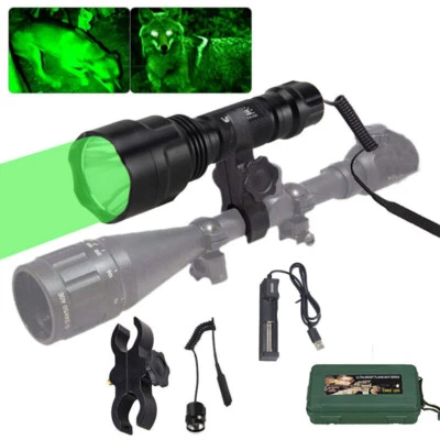 Hunting Air Rifle Torch Green Light Rechargeable LED Flashlight Scope Mount UK - Image 1 of 4