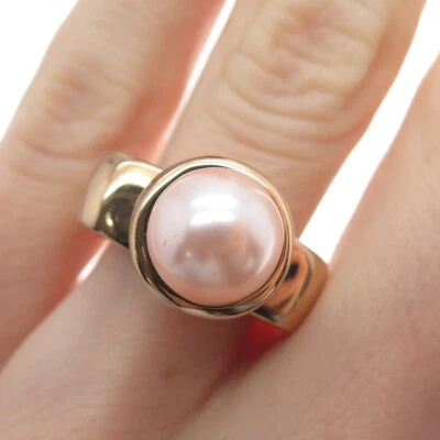 ROSS SIMONS Sterling Gold Plated Faux Pearl Lab-Created Ruby C Z Ring Size 6.25 - Image 1 of 4