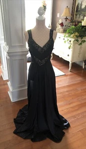 Vintage Black Sexy Long Nylon Sheer Lace Slip Dress Nightgown Size L - Picture 1 of 13