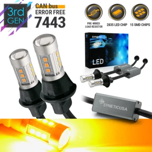 7443 LED Error Free CANBus Turn Signal Parking Light Bulbs Amber Wired Resistor - Picture 1 of 9