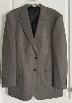 Traje Chaqueta Blazer Evan Picone Lana de Cordero Espiga Negro Tostado Beige 42 42L Foto 1 de 4