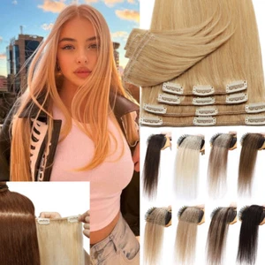8 Pieces Clip On Hair Extensions Clip In 100% Real Human Hair Extensions Weft US - Picture 1 of 64