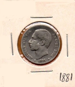 Spain Coin 1 Peseta 1881 King Alfonso XII, Silver .835, 23mm, 5gr. KM#686 - Picture 1 of 2