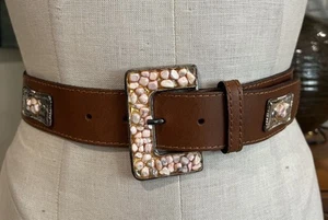 Cintura boho western Express vintage donna piccola pelle marrone pietra rosa - Foto 1 di 10