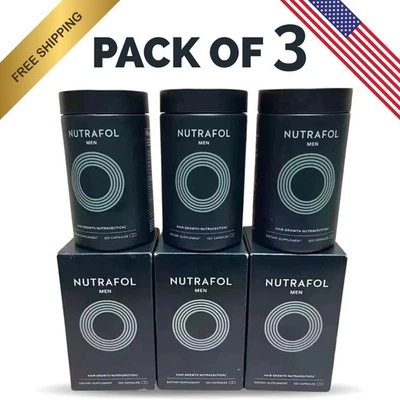3 pack NUTRAFOL Men's Hair Growth In Glass Bottle/Total 360 Capsules Exp 10/2026 - Image 1 of 2