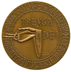 MEDALLA RELIGIOSA FRANCIA TEUGA DEI TREGUA DE DIOS BRONCE 68MM 140G - Imagen 1 de 4