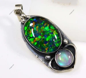 925 Sterling Silver Pendant 44.95 Ct Sparking Fire Black Opal Beautiful Pendant - Picture 1 of 12