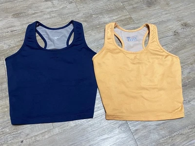 Sutiã embutido 2 vintage Y2K Reebok feminino tamanho S Hydro Move azul/amarelo crop top - Imagem 1 de 4