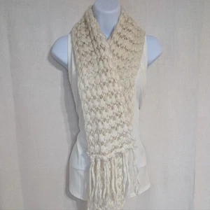 Cremefarbener grober offener Strick Fransen Rechteck Schal - Bild 1 von 3
