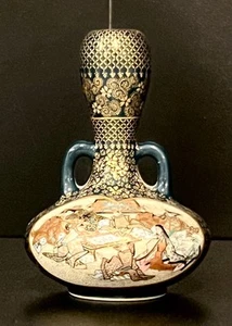 SATSUMA JAPANESE NEAR MINT 3 1/2" TALL BUD VASE IN TEAL BLUE WITH 24 KARAT GOLD - Picture 1 of 4
