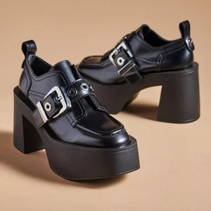 Tacones Oxford LARROUDE Stewart Plataforma Talla 8 Cuero Negro Grueso NUEVOS $375 - Imagen 1 de 16