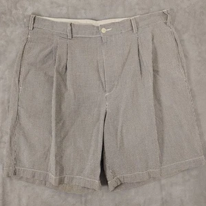 Brooks Brothers Mens Shorts Size 38 White Blue Plaid Small Checkered Pleated - Picture 1 of 7