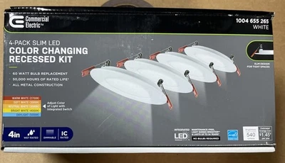 Commercial Electric Ultra Slim Integrated LED 4 in Round Adj Color Temp (4PK) - Image 1 of 4