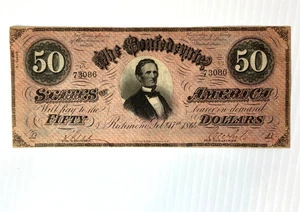 1864 $50 Dollar Bill Confederate States of America  Banknote 73086 Civil War - Picture 1 of 10
