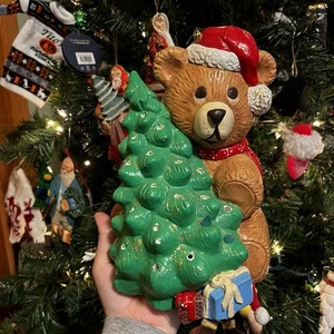Molde de luz vintage de cerámica para árbol y oso de peluche marrón - Imagen 1 de 9