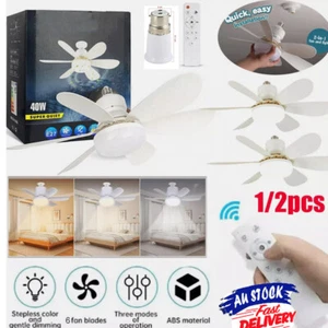 Large Ceiling Fan E27 Socket Fan 40W with Dimmable LED Light Remote Controller - Picture 1 of 24