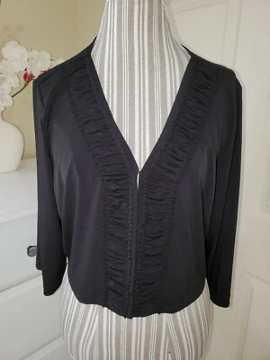 Bolero corto Julian Taylor New York negro suave elástico tejido encogido de hombros 3/4 Sl. Talla 16W Foto 1 de 4