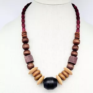Collar Multicolor Con Cuentas de Madera Bohemio Natural Neutro 23" Marrón NUEVO - Imagen 1 de 7