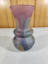 Rueven Glass Vase Hand Painted Purple BLue Yellow Drip Art Nouveau Art glass