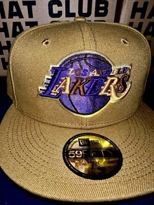 Los Angeles Lakers 5950 New Era Custom 7 1/2 Very Colorful Tan/PurpleUV New!!! - Picture 1 of 7