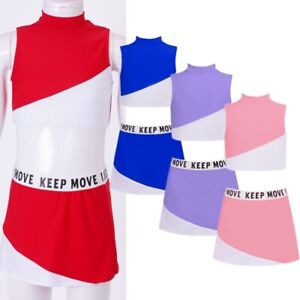 Girls Tennis Dress Mock Neck Crop Tank and Skort Sets Cheerleading Dance Costume