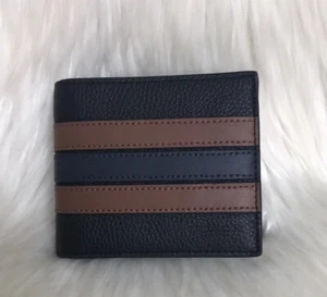 Coach Men New 3007 3 in 1 Varsity Stripe Wallet Black Saddle Midnight - Picture 1 of 12