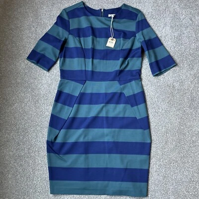 Vestido Vaina Fossil Medio Azul Rugby Rayas Manga Corta Cuello Redondo Cremallera Trasera Foto 1 de 4